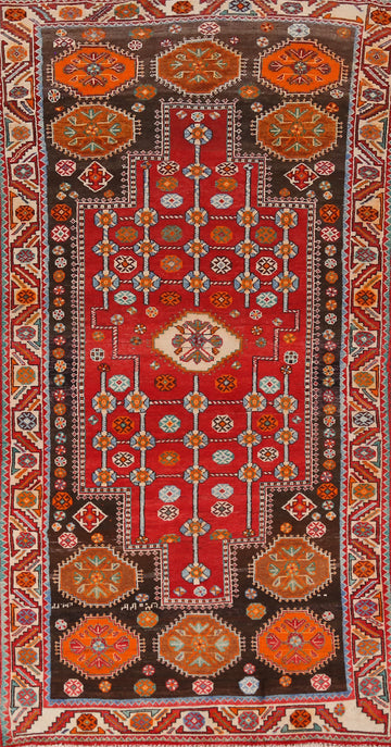 Red Geometric Shiraz Persian Runner Rug 4x9