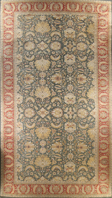 Vegetable Dye Green Floral Agra Indian Large Rug 22x41