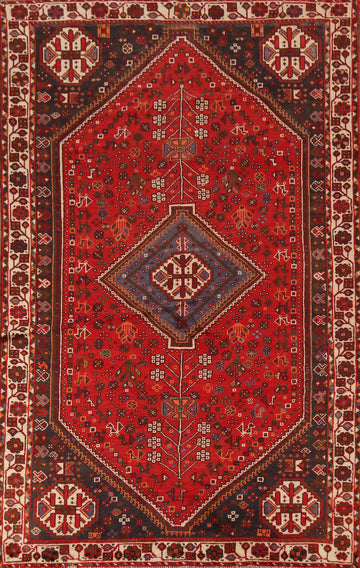 Tribal Wool Red Qashqai Persian Area Rug 5x8