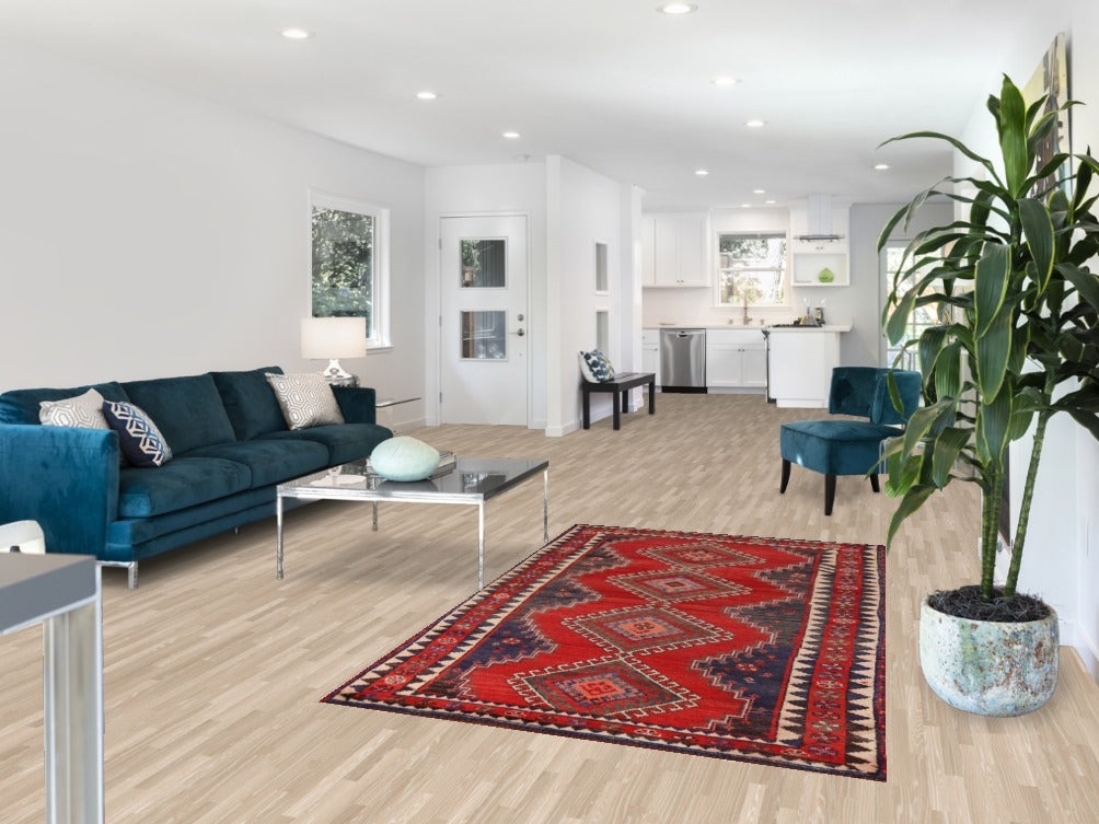 Red Geometric Qashqai Persian Rug 4x7