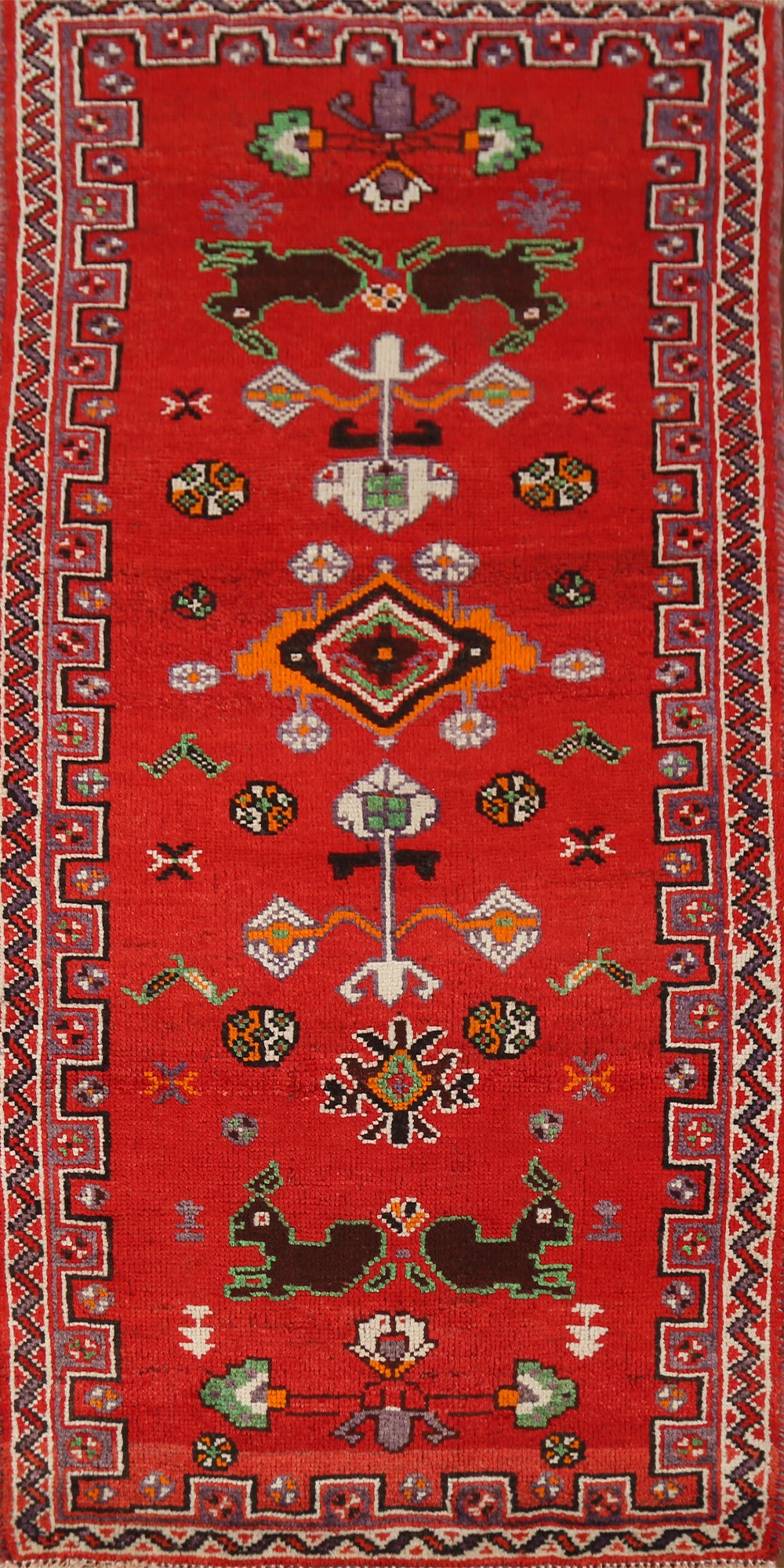 Animals Red Tribal Shiraz Persian Rug 3x6