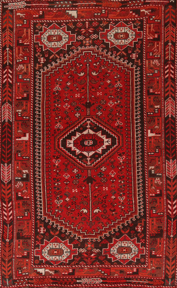 Handmade Red Qashqai Persian Area Rug 5x8