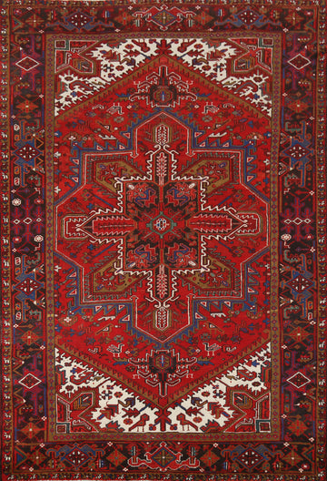 Geometric Red Heriz Persian Area Rug 7x10