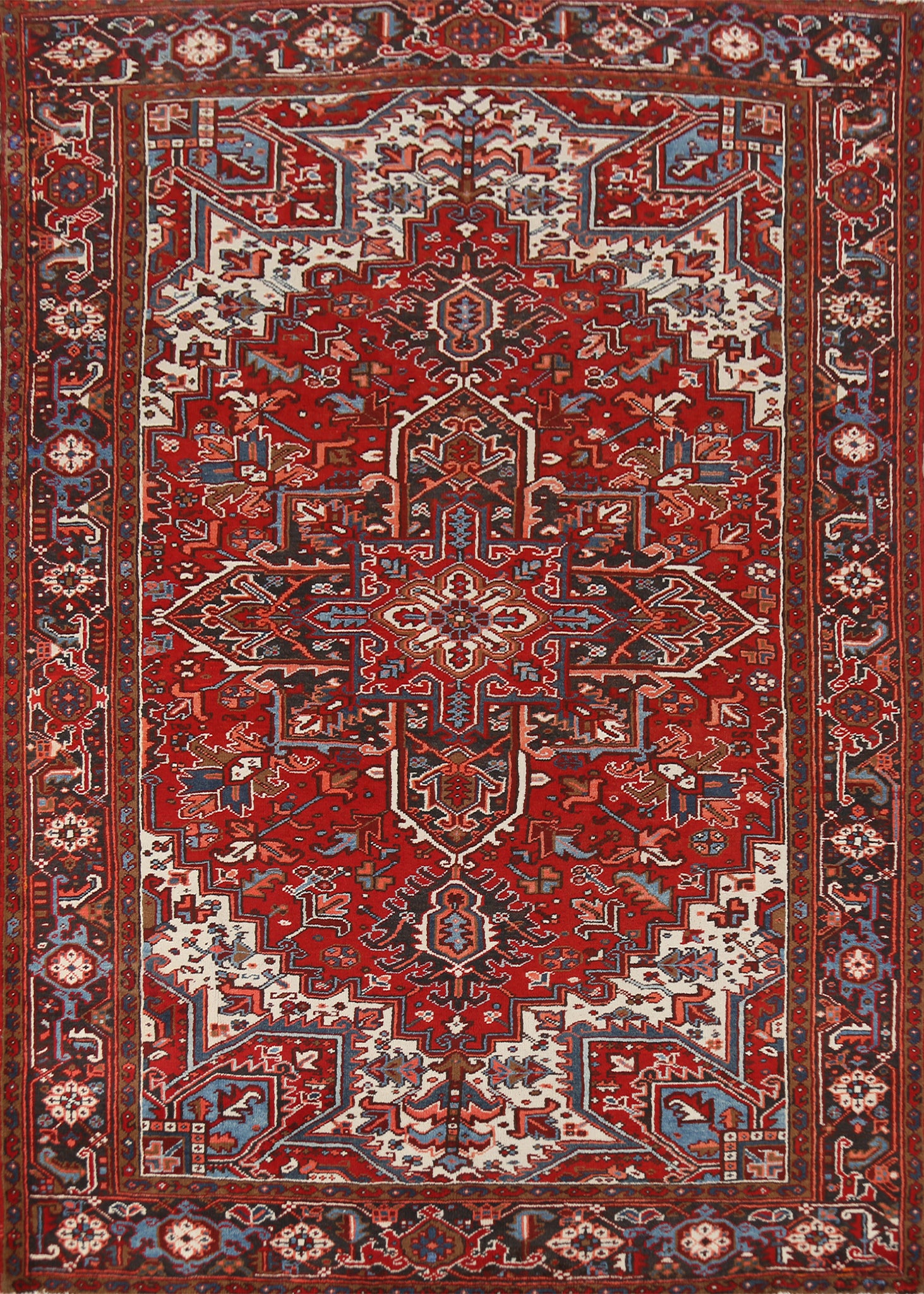 Geometric Red Heriz Persian Area Rug 7x9