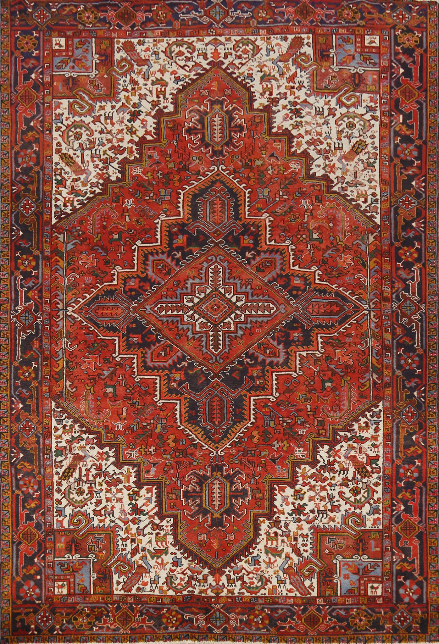 Vintage Wool Geometric Heriz Persian Area Rug 8x11