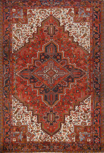 Vintage Wool Geometric Heriz Persian Area Rug 8x11