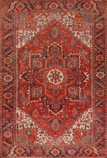 Geometric Medallion Heriz Persian Area Rug 9x12
