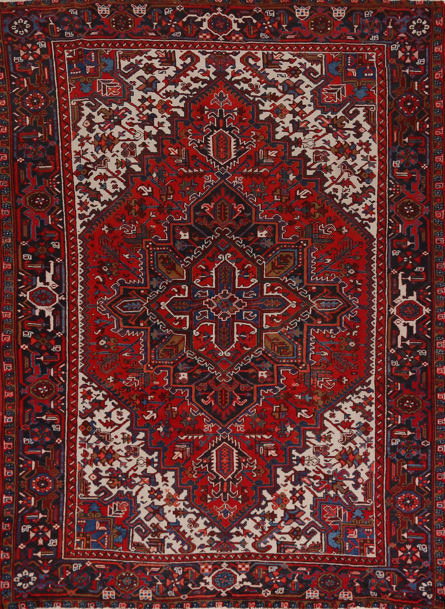 Vintage Geometric Heriz Persian Area Rug 7x9