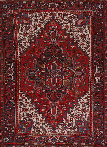 Vintage Geometric Heriz Persian Area Rug 7x9