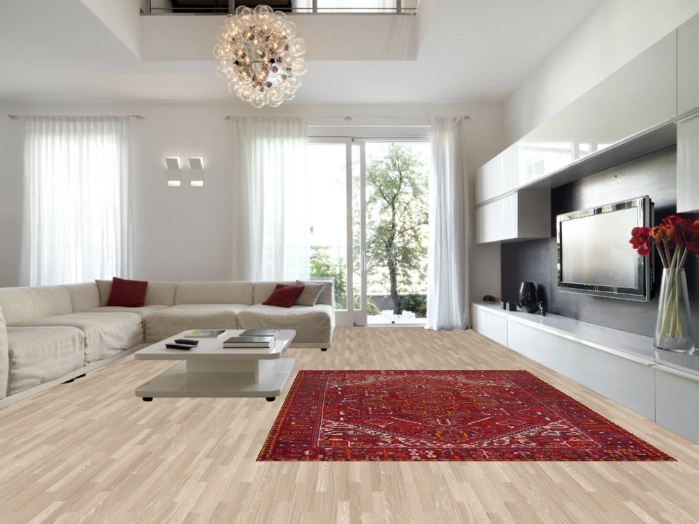 Handmade Red Wool Heriz Persian Area Rug 8x11