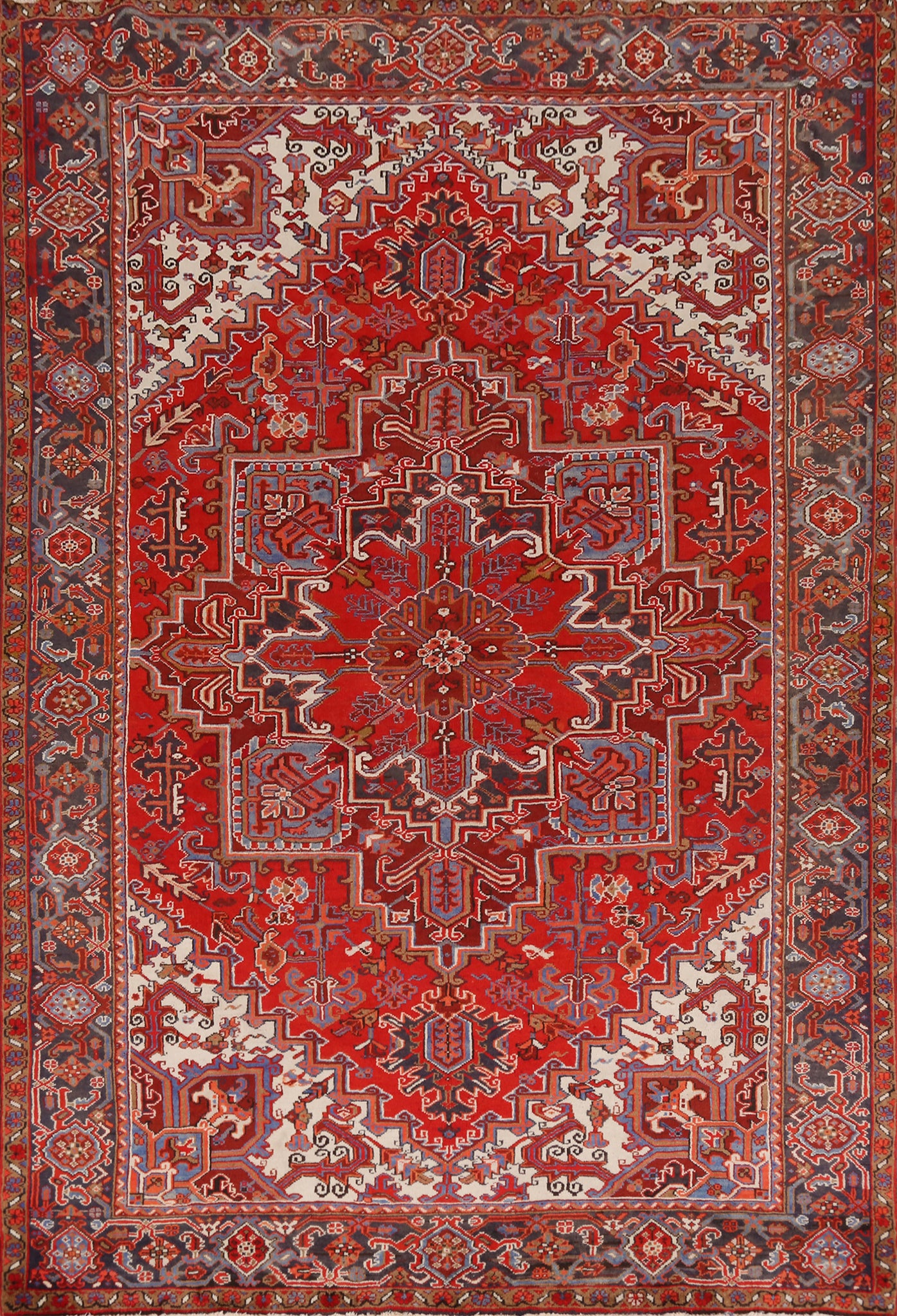 Geometric Wool Heriz Persian Area Rug 7x9