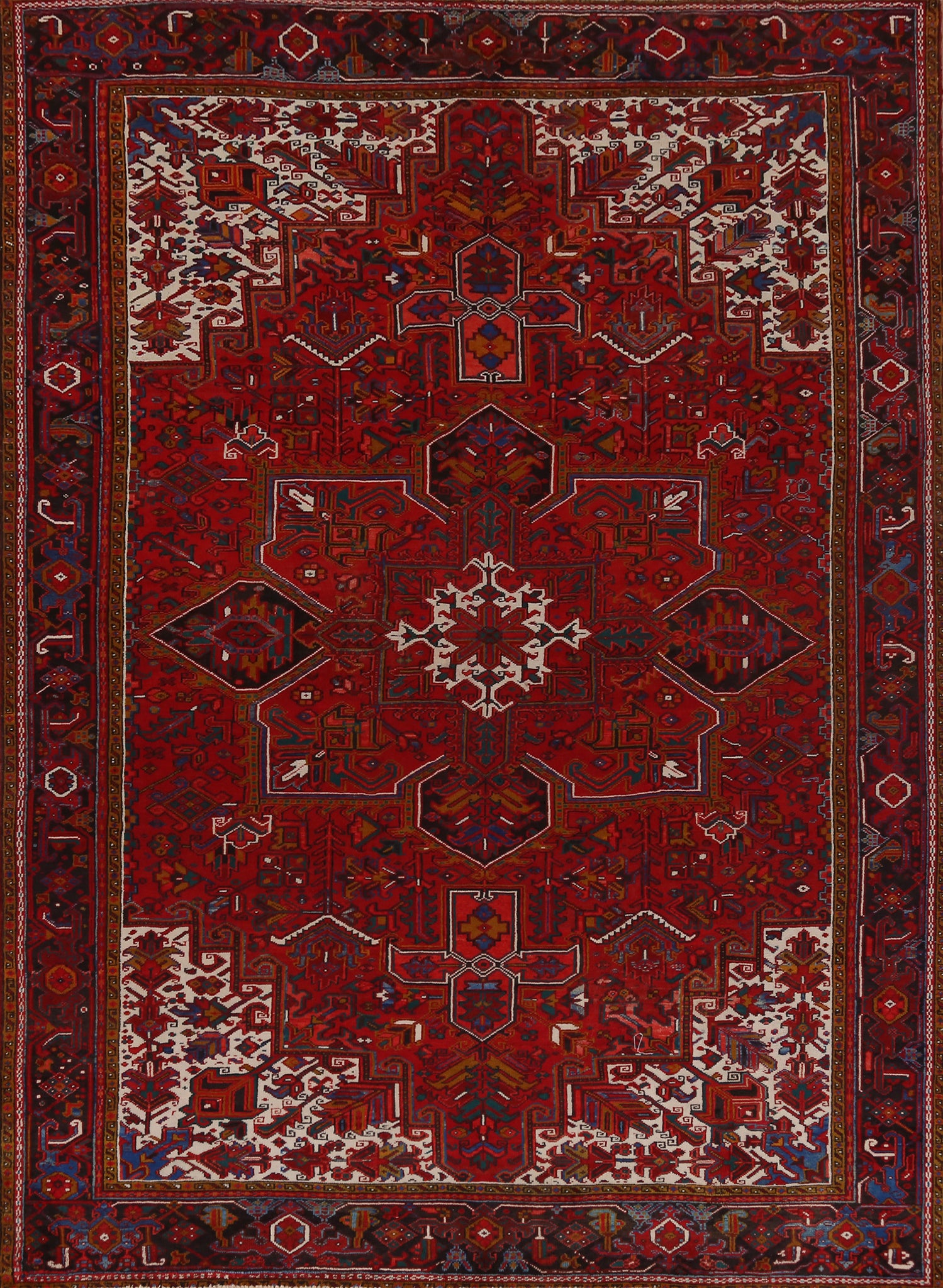 Handmade Red Wool Heriz Persian Area Rug 10x13