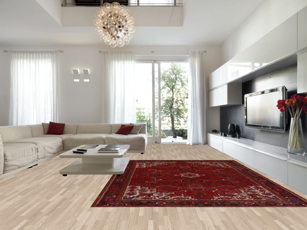 Handmade Red Wool Heriz Persian Area Rug 10x13