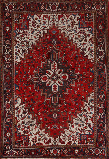 Geometric Red Heriz Persian Area Rug 7x10