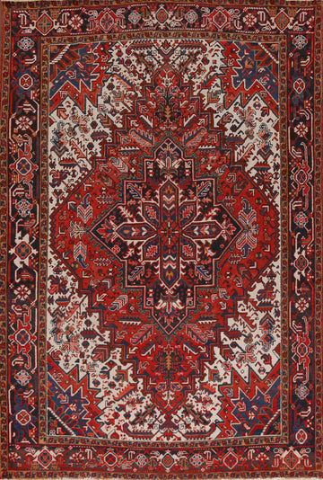 Vintage Wool Medallion Heriz Serapi Persian Area Rug 7x10