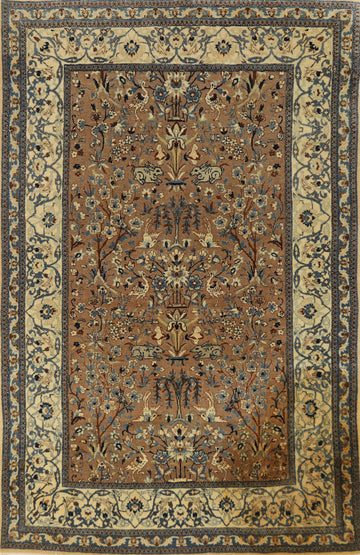 Antique Brown Animals Nain Persian Rug 3x6