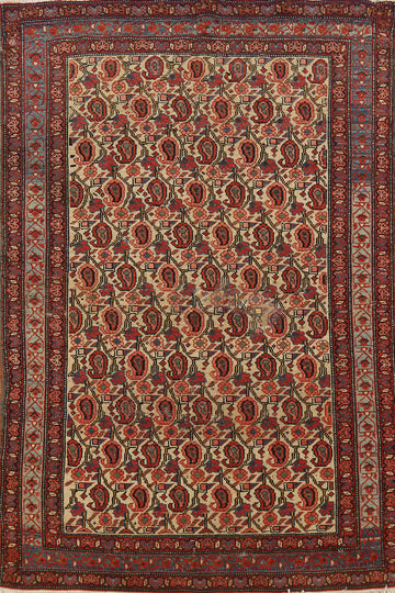 Pre-1900 Antique Vegetable Dye Senneh Persian Rug 4x5