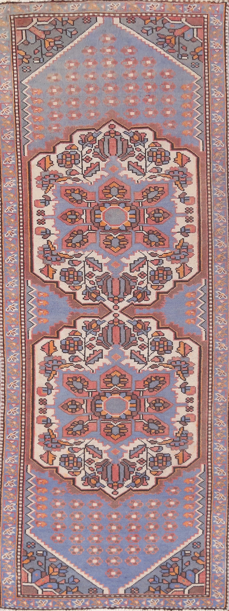 Geometric Blue Hamedan Persian Runner Rug 3x10