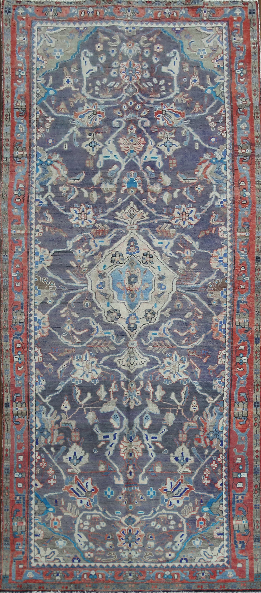 Blue Floral Sarouk Persian Runner Rug 4x10