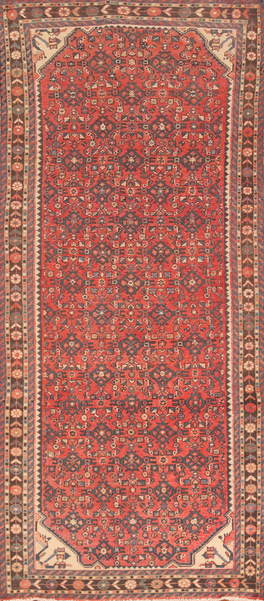 Vintage Wool Hamedan Persian Runner Rug 4x10