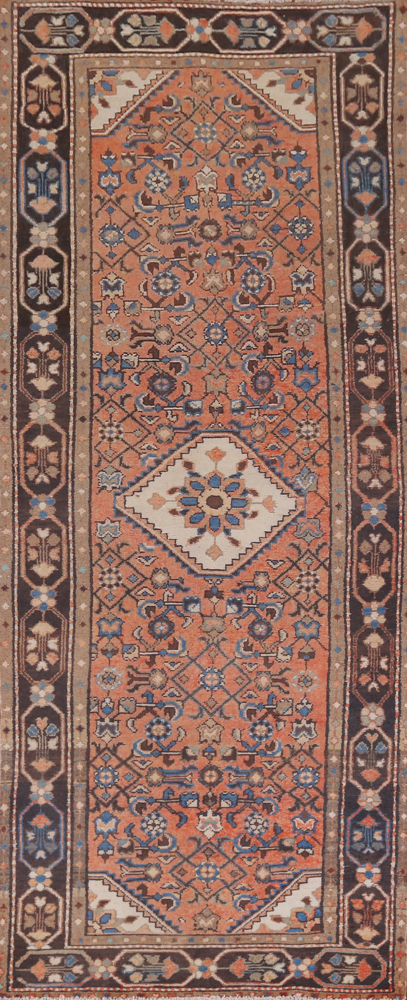 Vintage Wool Hamedan Persian Runner Rug 3x10