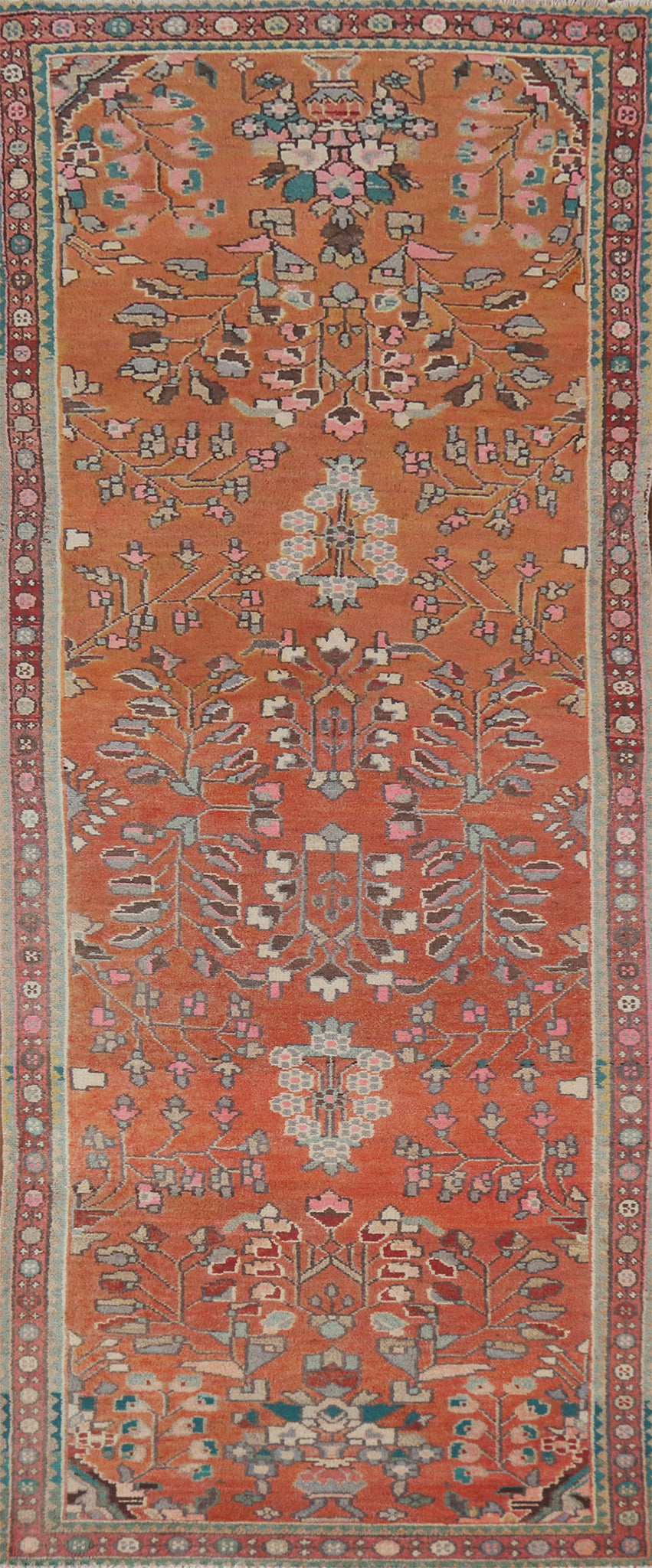 Orange Wool Floral Lilian Persian Runner Rug 3x11