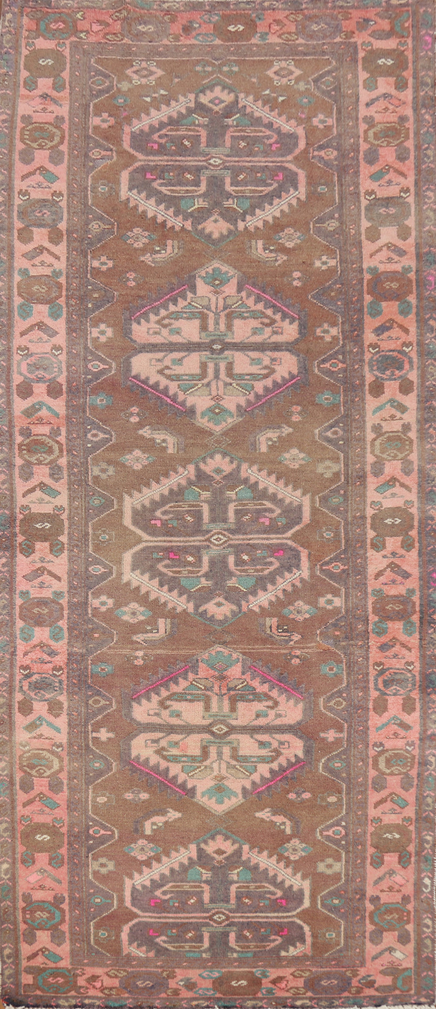 Brown Geometric Hamedan Persian Runner Rug 4x9