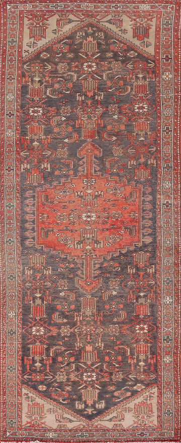 Handmade Wool Hamedan Persian Runner Rug 4x11