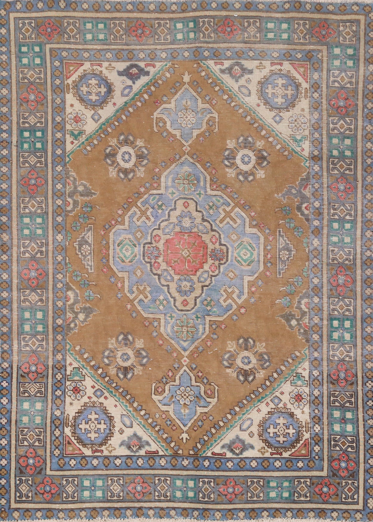 Vintage Geometric Tabriz Persian Rug 4x6