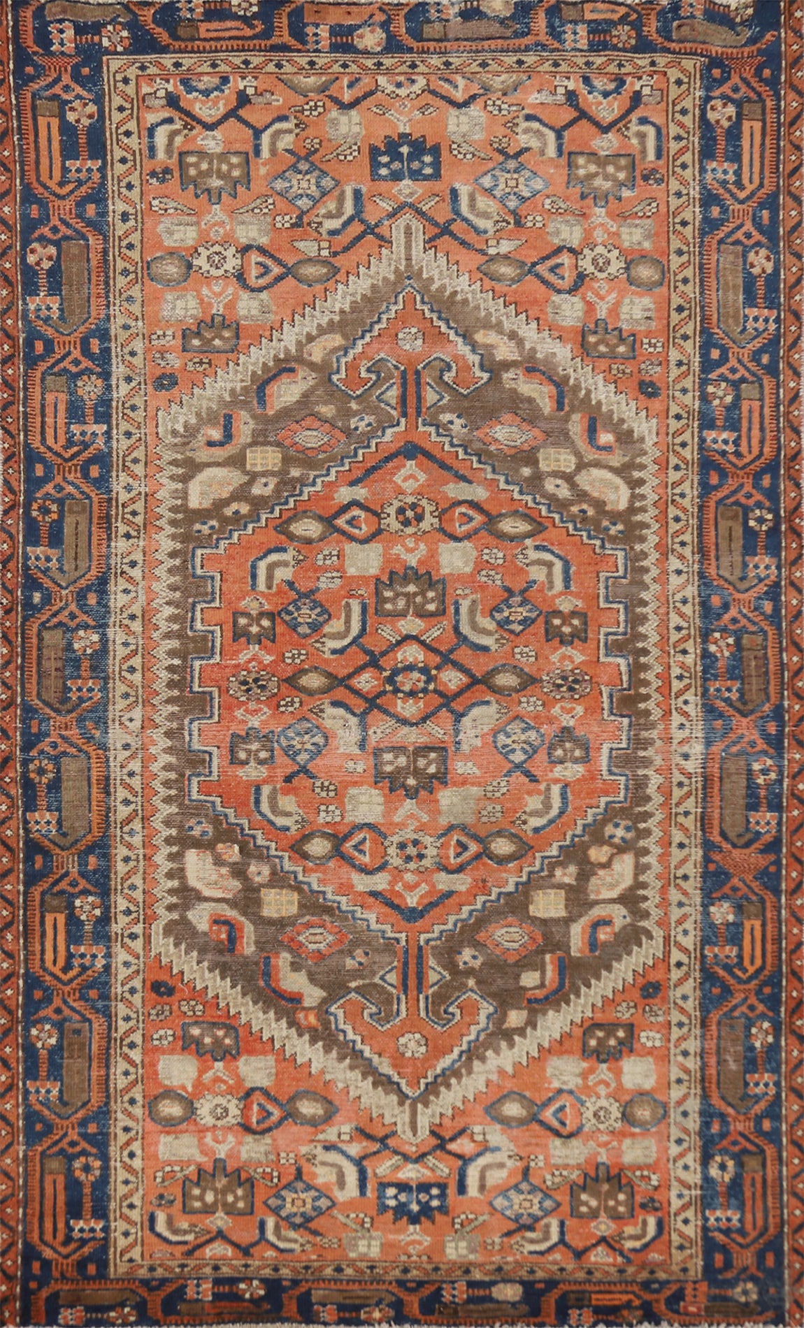 Orange Wool Medallion Persian Rug 4x7