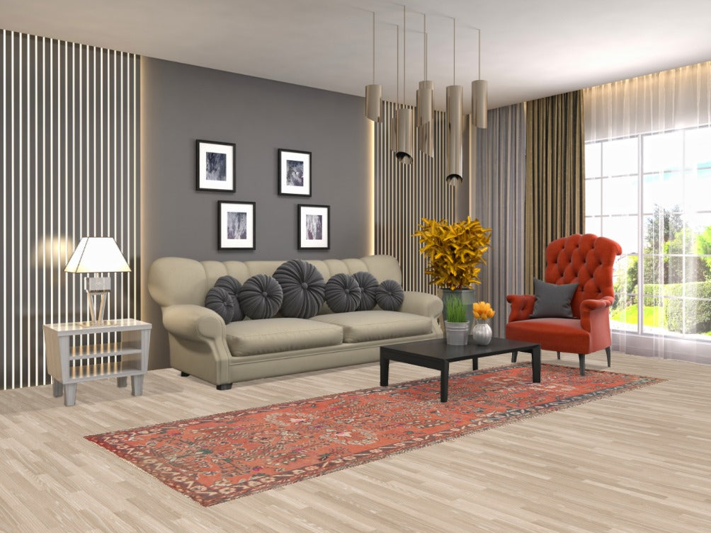 Vintage Floral Hamedan Persian Runner Rug 3x10