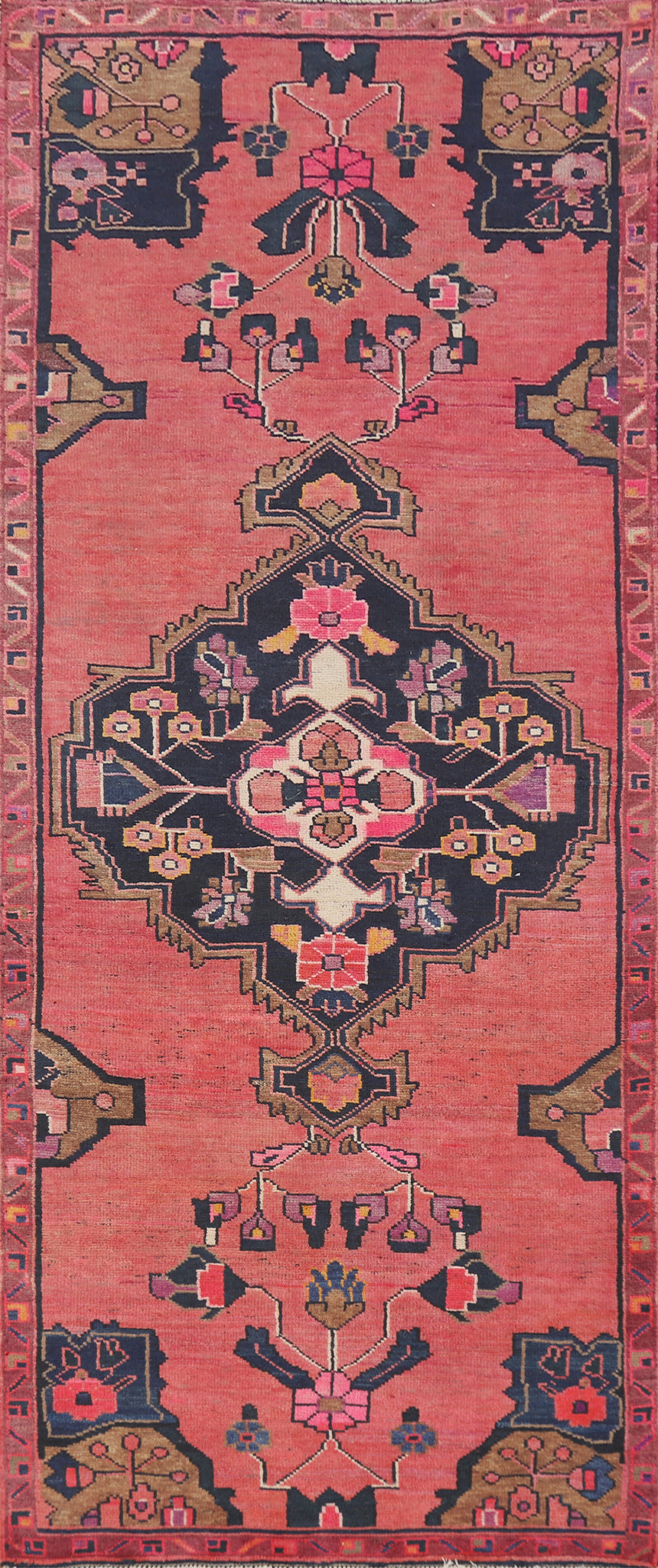 Pink Geometric Hamedan Persian Runner Rug 3x9