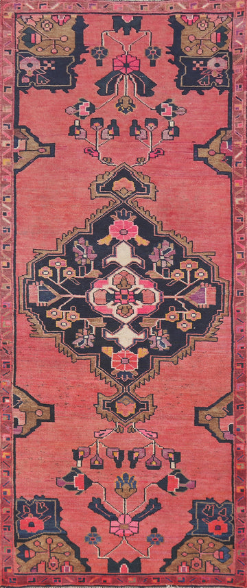 Pink Geometric Hamedan Persian Runner Rug 3x9