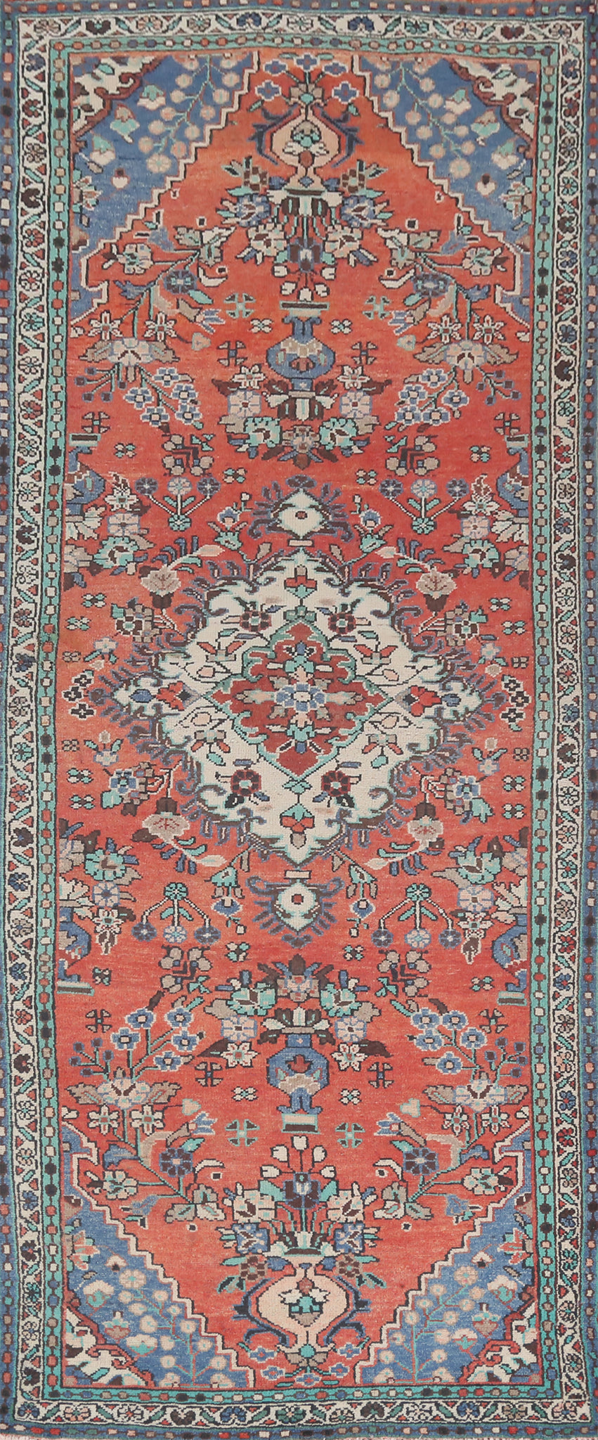 Orange Wool Hamedan Persian Runner Rug 4x10