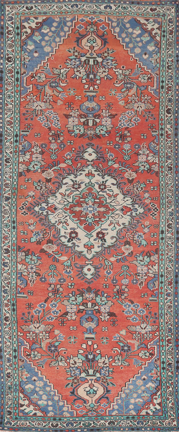 Orange Wool Hamedan Persian Runner Rug 4x10