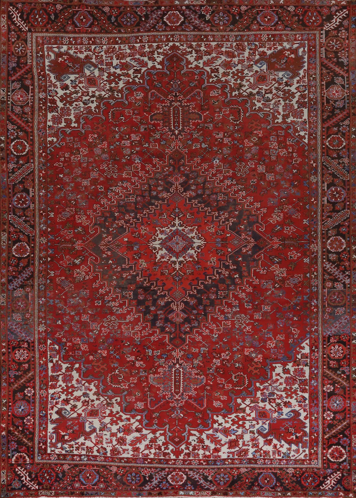 Handmade Red Wool Heriz Persian Area Rug 10x13