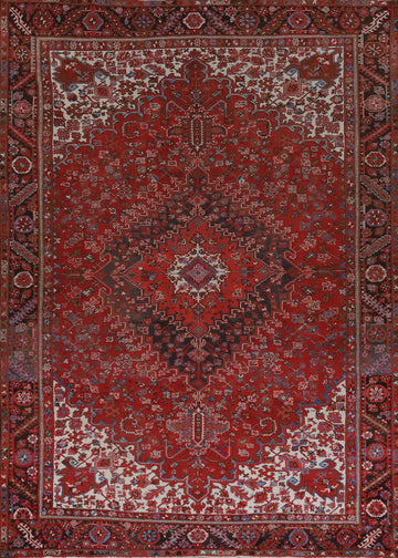 Handmade Red Wool Heriz Persian Area Rug 10x13