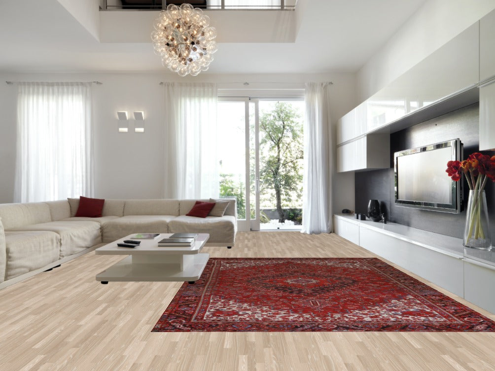 Handmade Red Wool Heriz Persian Area Rug 10x13