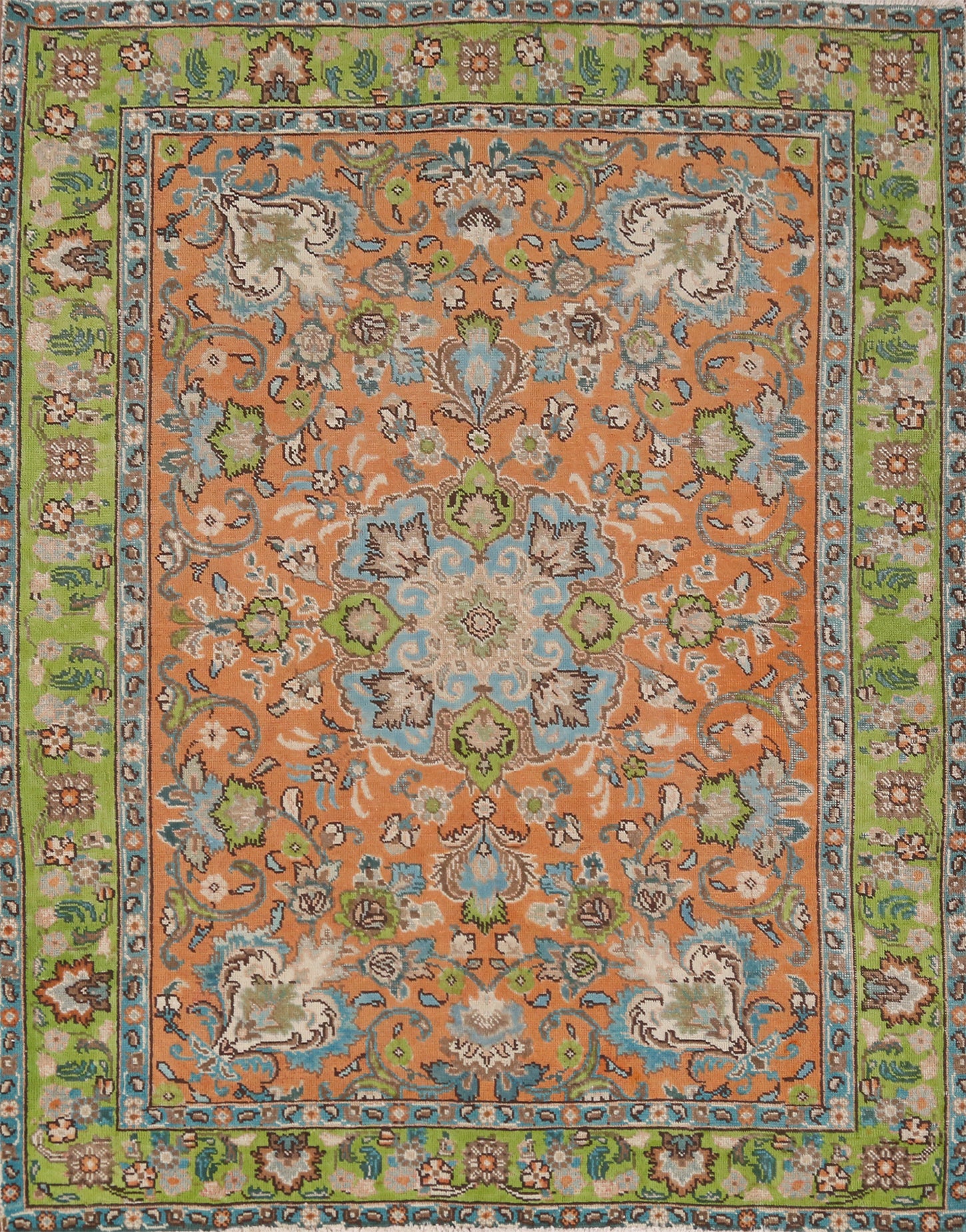 Orange Floral Wool Tabriz Persian Rug 5x6