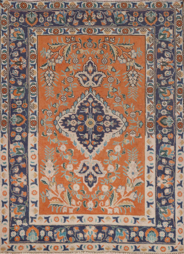 Floral Wool Orange Tabriz Persian Rug 4x6