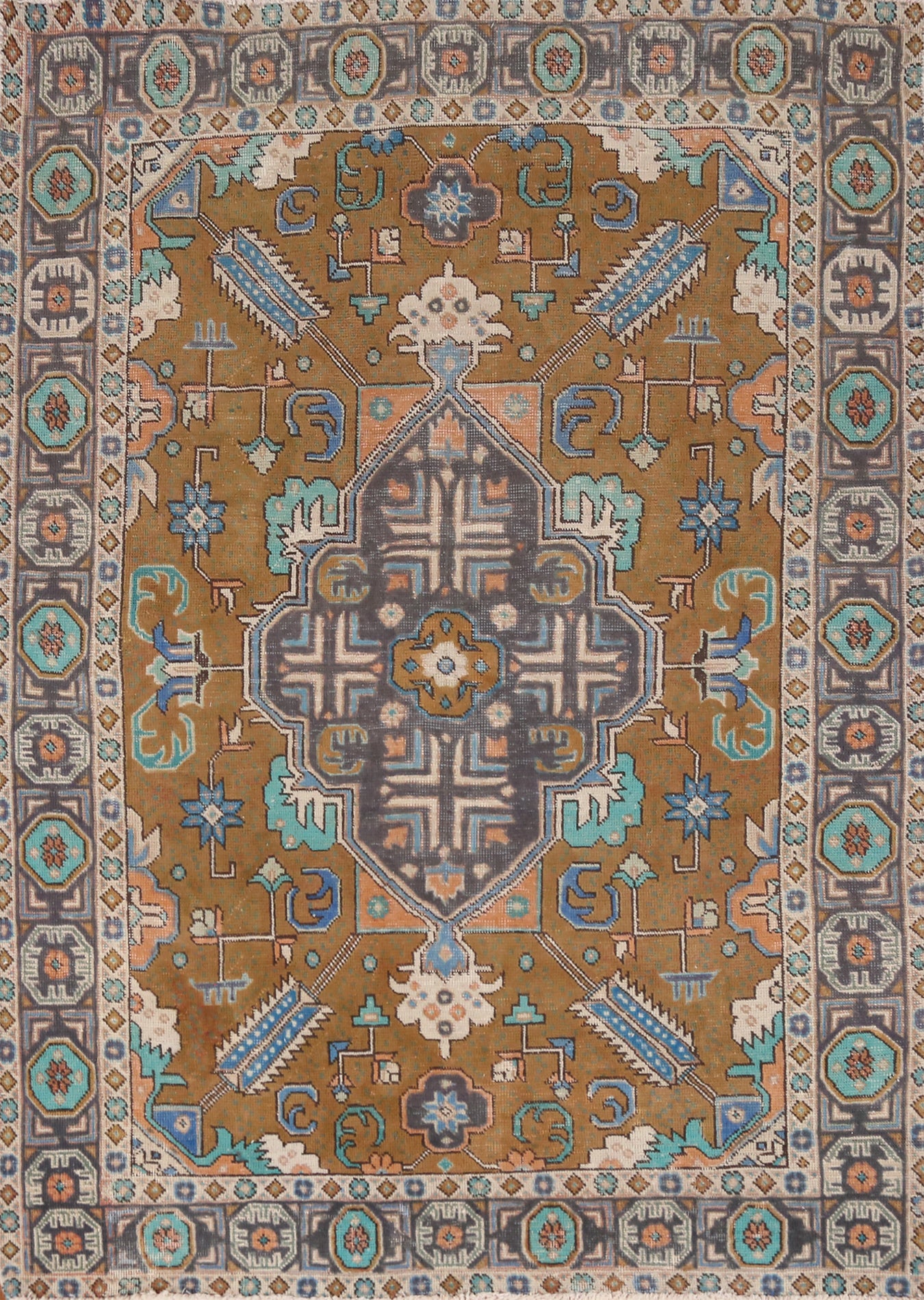 Geometric Wool Tabriz Persian Rug 5x6