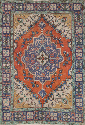 Orange Wool Medallion Tabriz Persian Rug 4x6