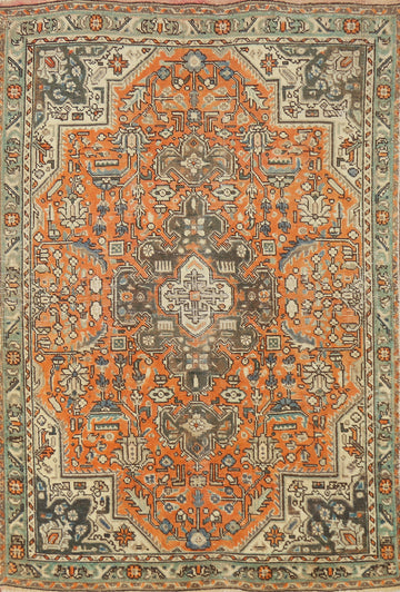 Orange Wool Geometric Tabriz Persian Rug 3x5