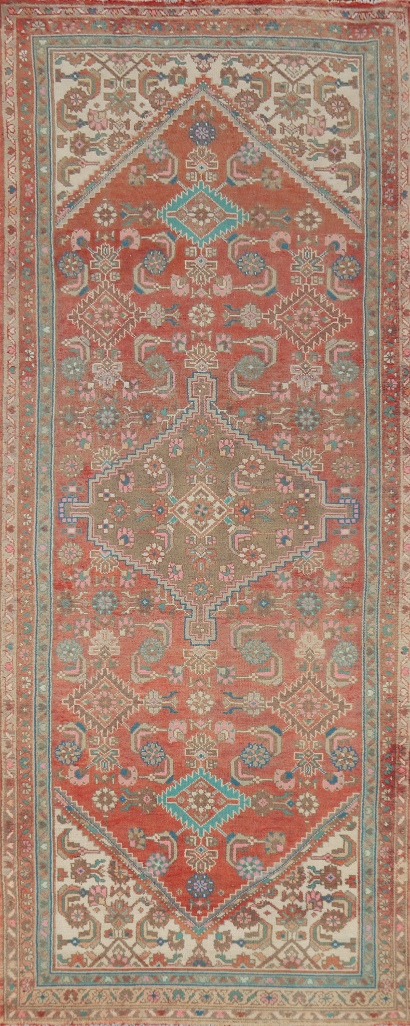 Vintage Wool Hamedan Persian Runner Rug 4x10