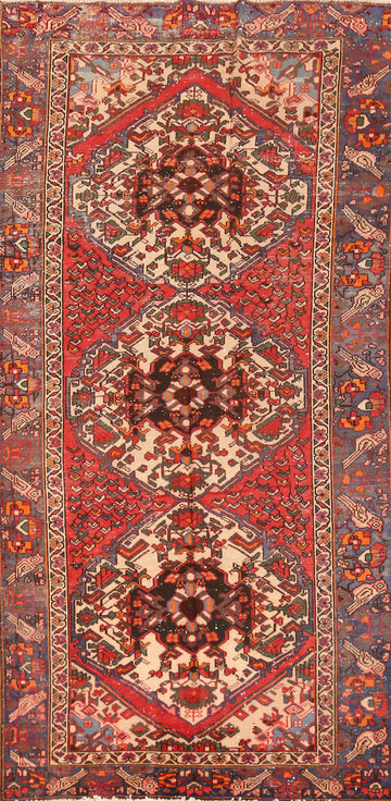 Geometric Wool Bakhtiari Persian Runner Rug 4x10