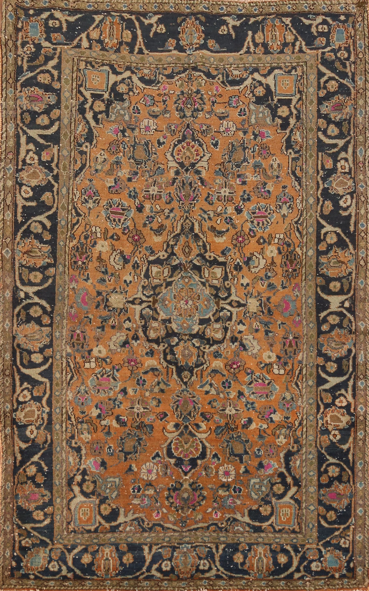 Floral Wool Orange Mashad Persian Rug 4x7