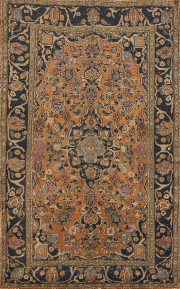 Floral Wool Orange Mashad Persian Rug 4x7