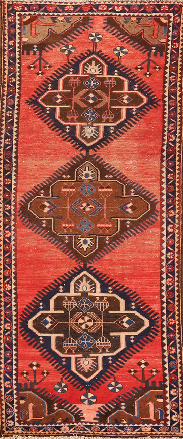 Geometric Wool Hamedan Persian Runner Rug 4x10