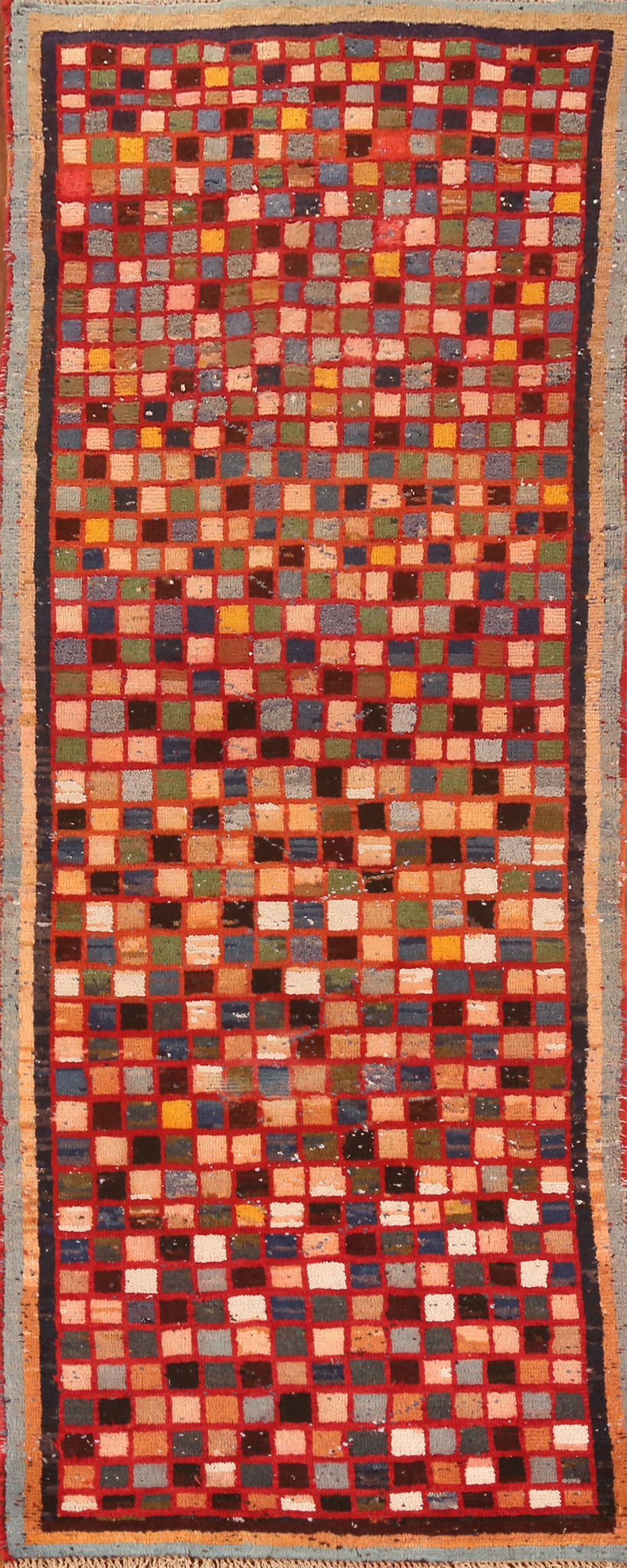 Checkered Wool Gabbeh Persian Runner Rug 3x9