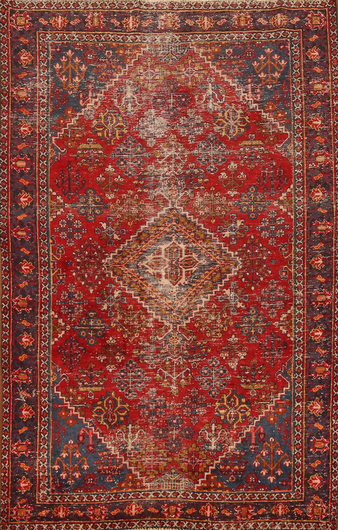 Antique Red Geometric Joshaghan Persian Rug 4x7